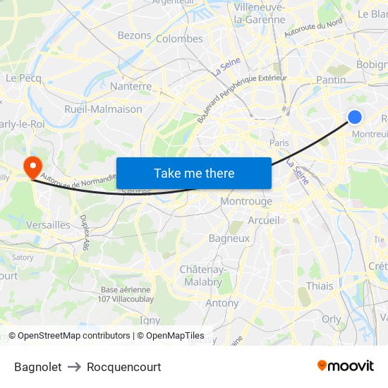 Bagnolet to Rocquencourt map