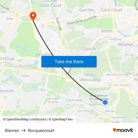 Bievres to Rocquencourt map