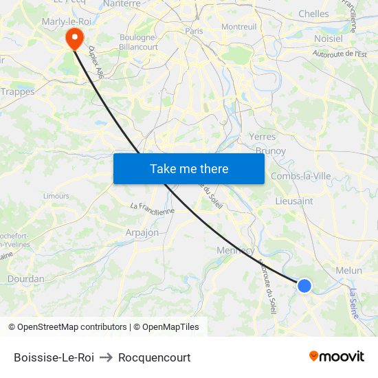 Boissise-Le-Roi to Rocquencourt map