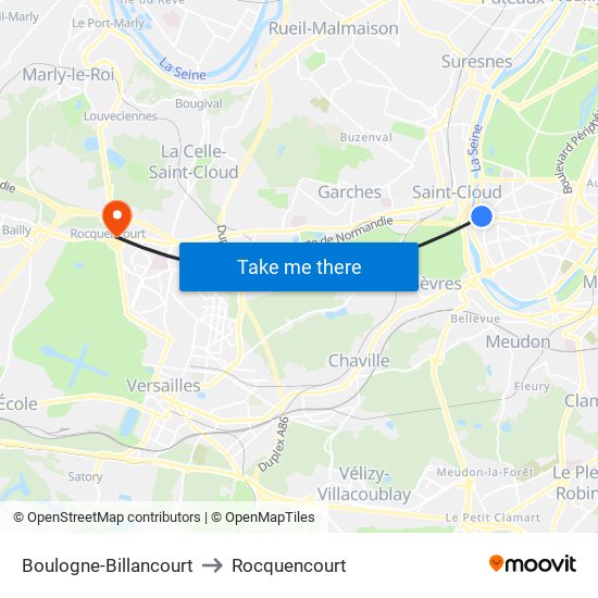 Boulogne-Billancourt to Rocquencourt map