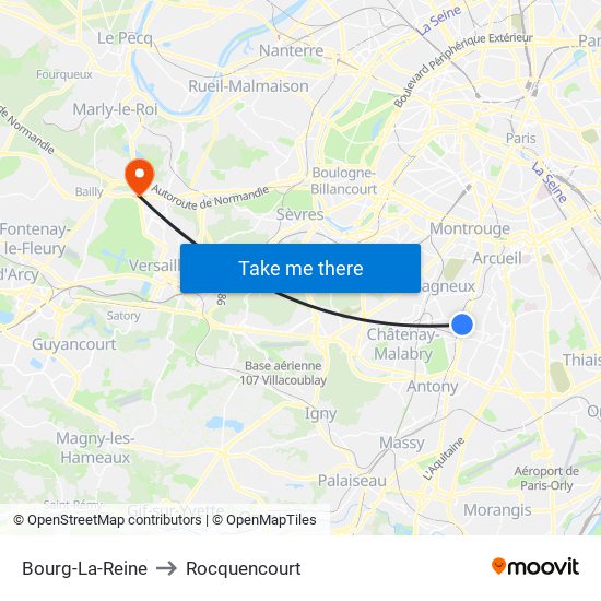 Bourg-La-Reine to Rocquencourt map