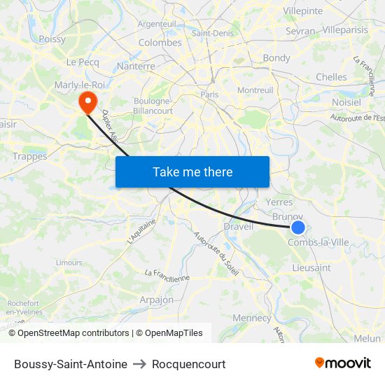 Boussy-Saint-Antoine to Rocquencourt map
