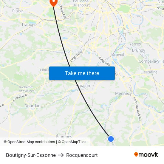 Boutigny-Sur-Essonne to Rocquencourt map
