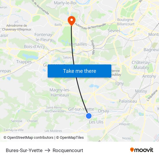 Bures-Sur-Yvette to Rocquencourt map