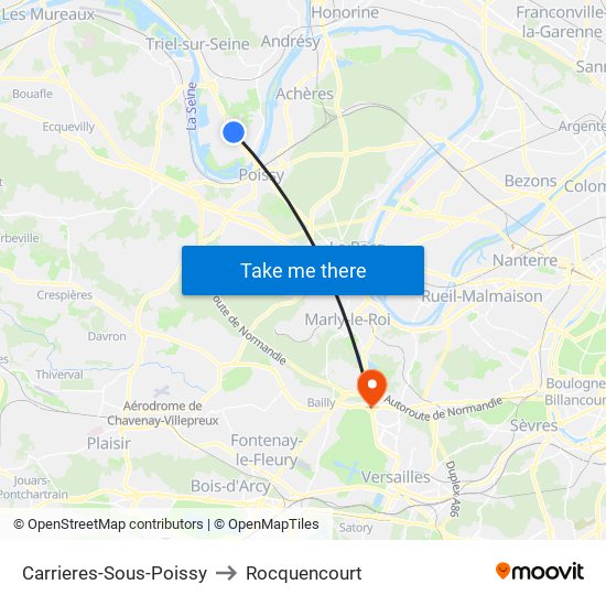 Carrieres-Sous-Poissy to Rocquencourt map