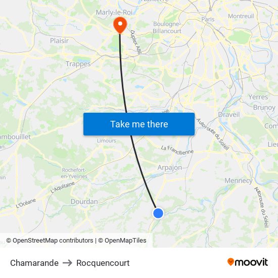 Chamarande to Rocquencourt map