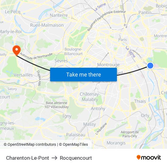Charenton-Le-Pont to Rocquencourt map