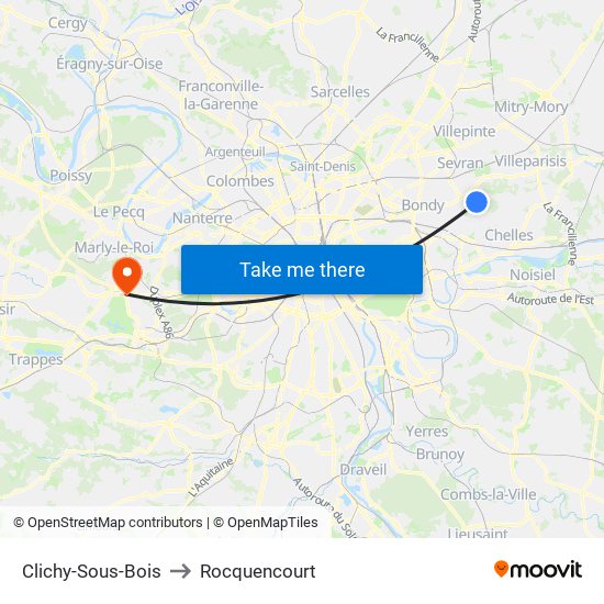 Clichy-Sous-Bois to Rocquencourt map