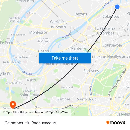 Colombes to Rocquencourt map