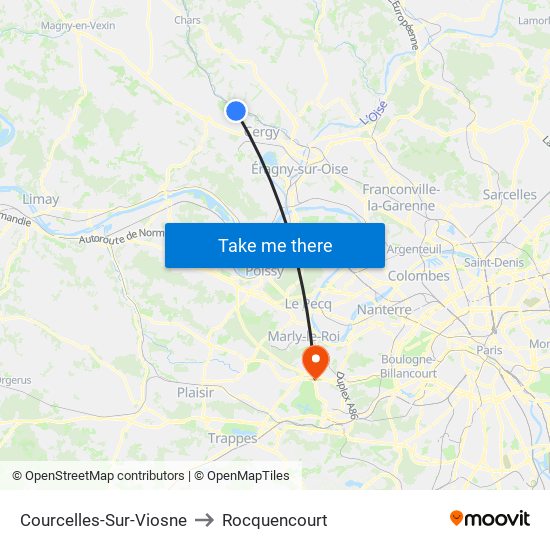 Courcelles-Sur-Viosne to Rocquencourt map
