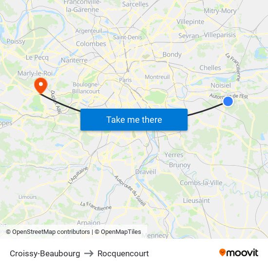 Croissy-Beaubourg to Rocquencourt map