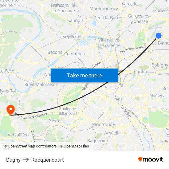 Dugny to Rocquencourt map