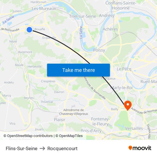 Flins-Sur-Seine to Rocquencourt map