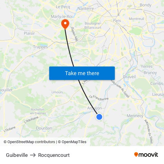 Guibeville to Rocquencourt map