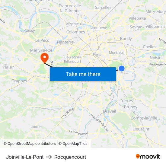 Joinville-Le-Pont to Rocquencourt map