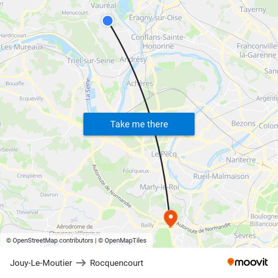 Jouy-Le-Moutier to Rocquencourt map