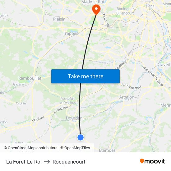 La Foret-Le-Roi to Rocquencourt map