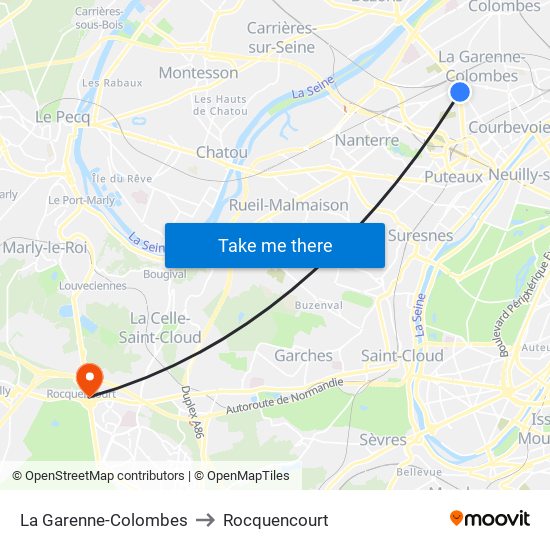 La Garenne-Colombes to Rocquencourt map