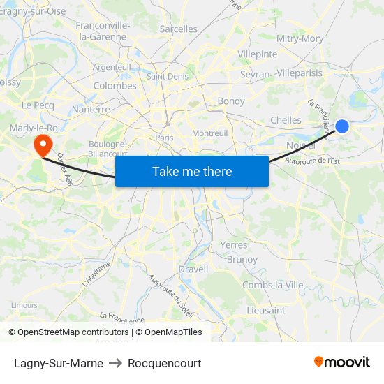 Lagny-Sur-Marne to Rocquencourt map