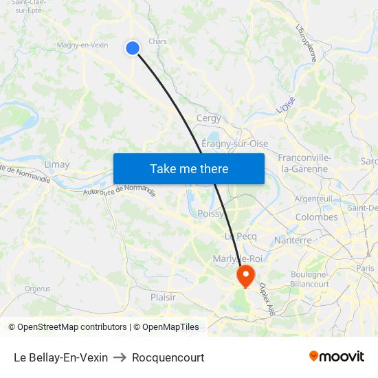 Le Bellay-En-Vexin to Rocquencourt map
