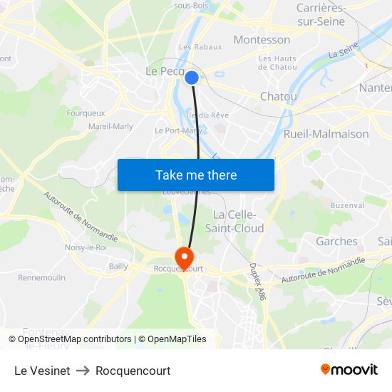 Le Vesinet to Rocquencourt map