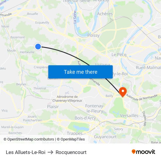 Les Alluets-Le-Roi to Rocquencourt map