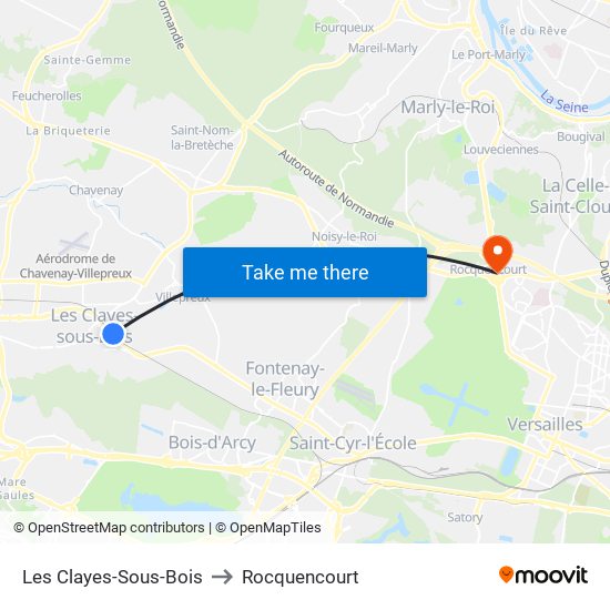 Les Clayes-Sous-Bois to Rocquencourt map