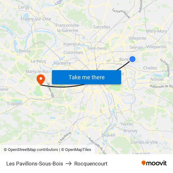 Les Pavillons-Sous-Bois to Rocquencourt map