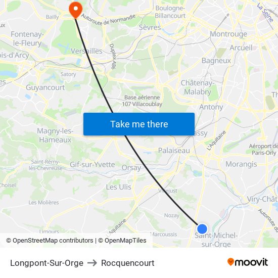 Longpont-Sur-Orge to Rocquencourt map