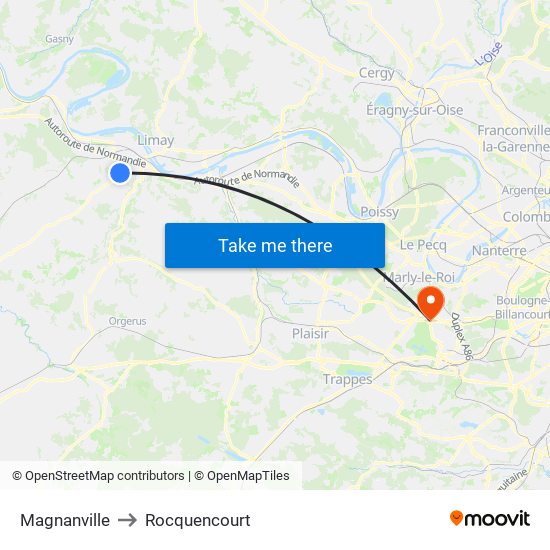Magnanville to Rocquencourt map
