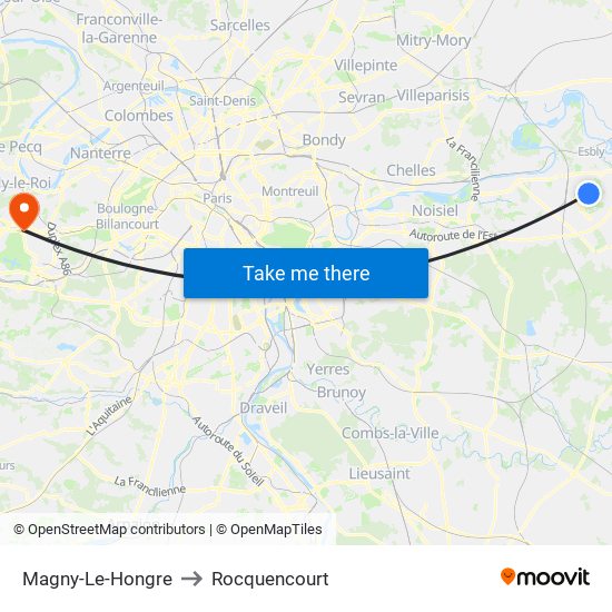 Magny-Le-Hongre to Rocquencourt map