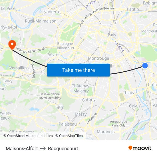 Maisons-Alfort to Rocquencourt map