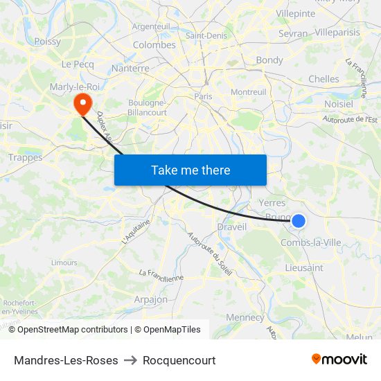 Mandres-Les-Roses to Rocquencourt map