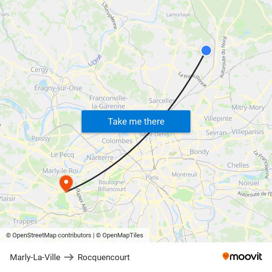 Marly-La-Ville to Rocquencourt map
