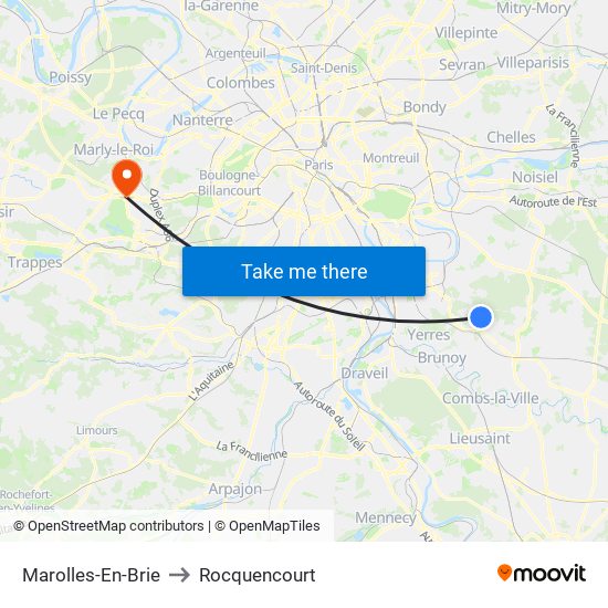 Marolles-En-Brie to Rocquencourt map