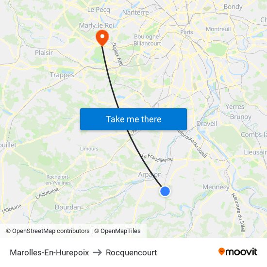 Marolles-En-Hurepoix to Rocquencourt map