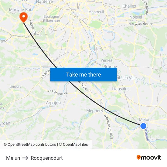 Melun to Rocquencourt map