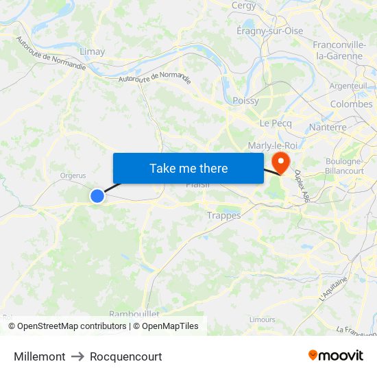 Millemont to Rocquencourt map