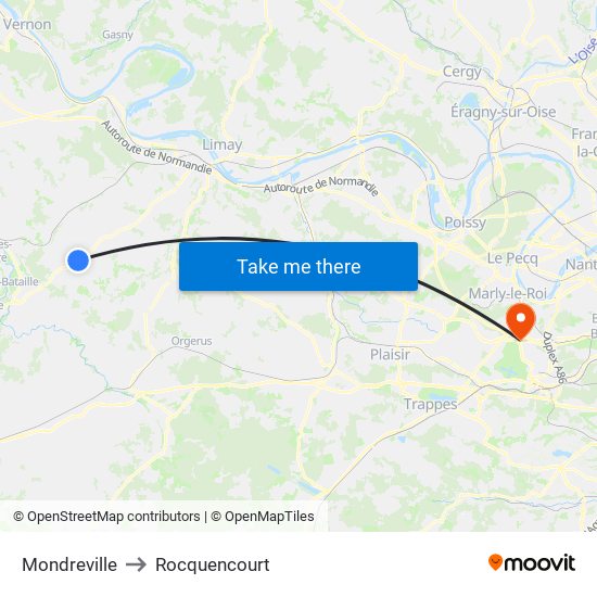 Mondreville to Rocquencourt map
