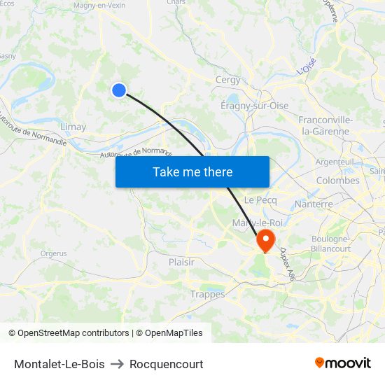 Montalet-Le-Bois to Rocquencourt map