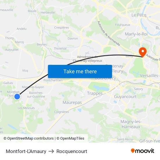 Montfort-L'Amaury to Rocquencourt map