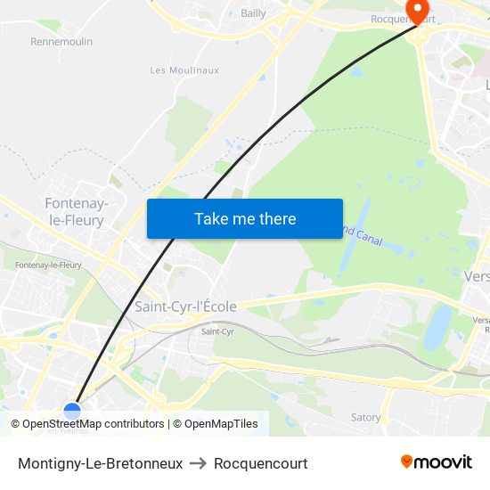 Montigny-Le-Bretonneux to Rocquencourt map