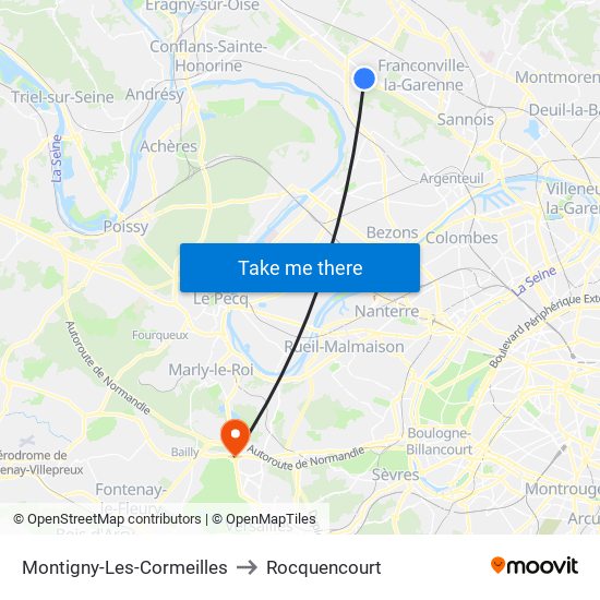 Montigny-Les-Cormeilles to Rocquencourt map
