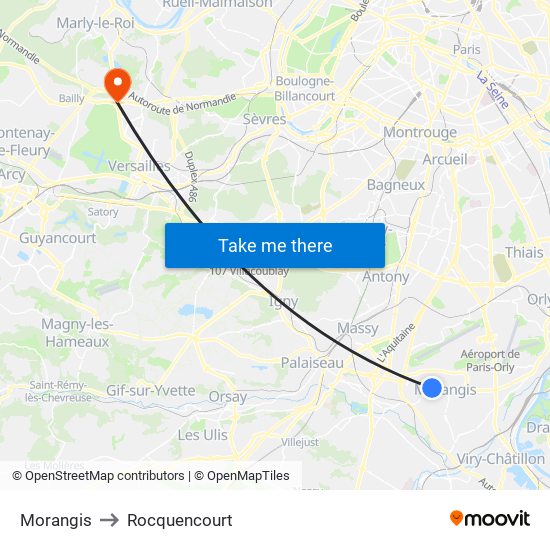 Morangis to Rocquencourt map