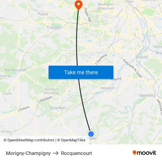 Morigny-Champigny to Rocquencourt map