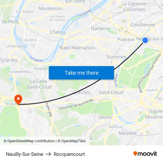 Neuilly-Sur-Seine to Rocquencourt map