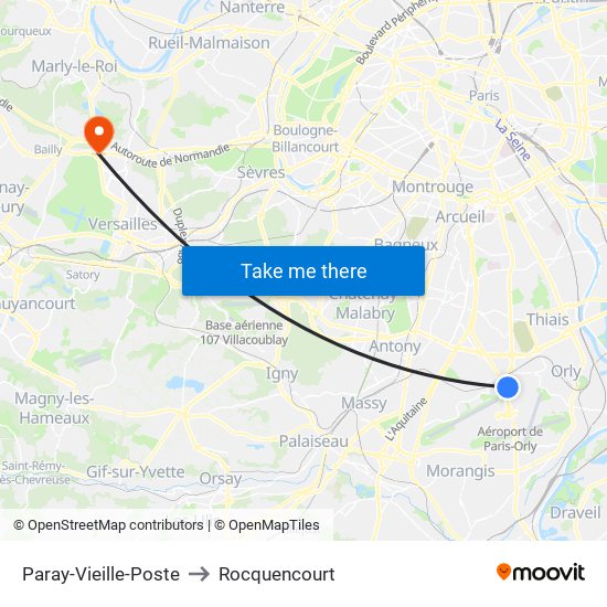 Paray-Vieille-Poste to Rocquencourt map