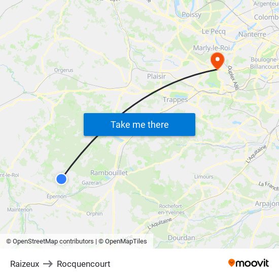 Raizeux to Rocquencourt map