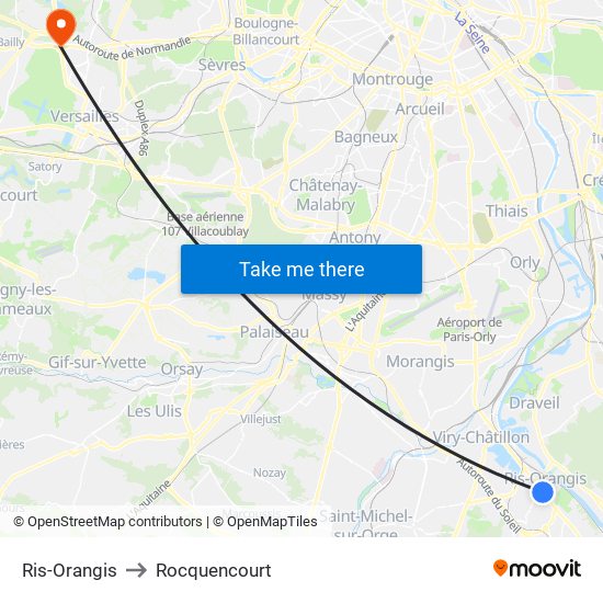 Ris-Orangis to Rocquencourt map