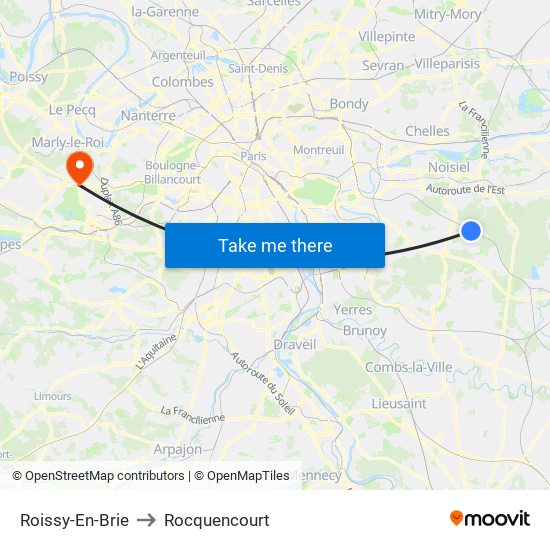 Roissy-En-Brie to Rocquencourt map